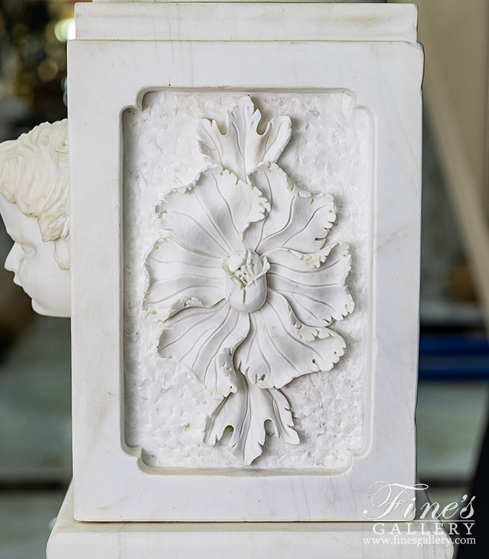 Marble Planters  - Highly Ornate Urn And Pedestal Pair In Statuary Marble - MP-543